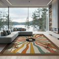 thumbnail image 2 of ODIKA 8'x10' Washable Area Rug Sunset Vinyl Colored Retro Record Disc Orange Geometric Layout for Living Room, Under Sectional, Family , Durable, Non-Slip, 2 of 7