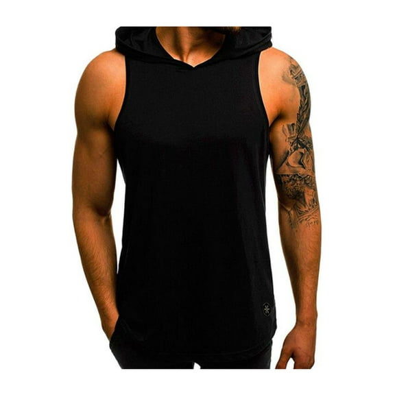 Inevnen Mens Tank Top with Hood Pocket Gym Hoodie Workout Sleeveless Muscle Shirt