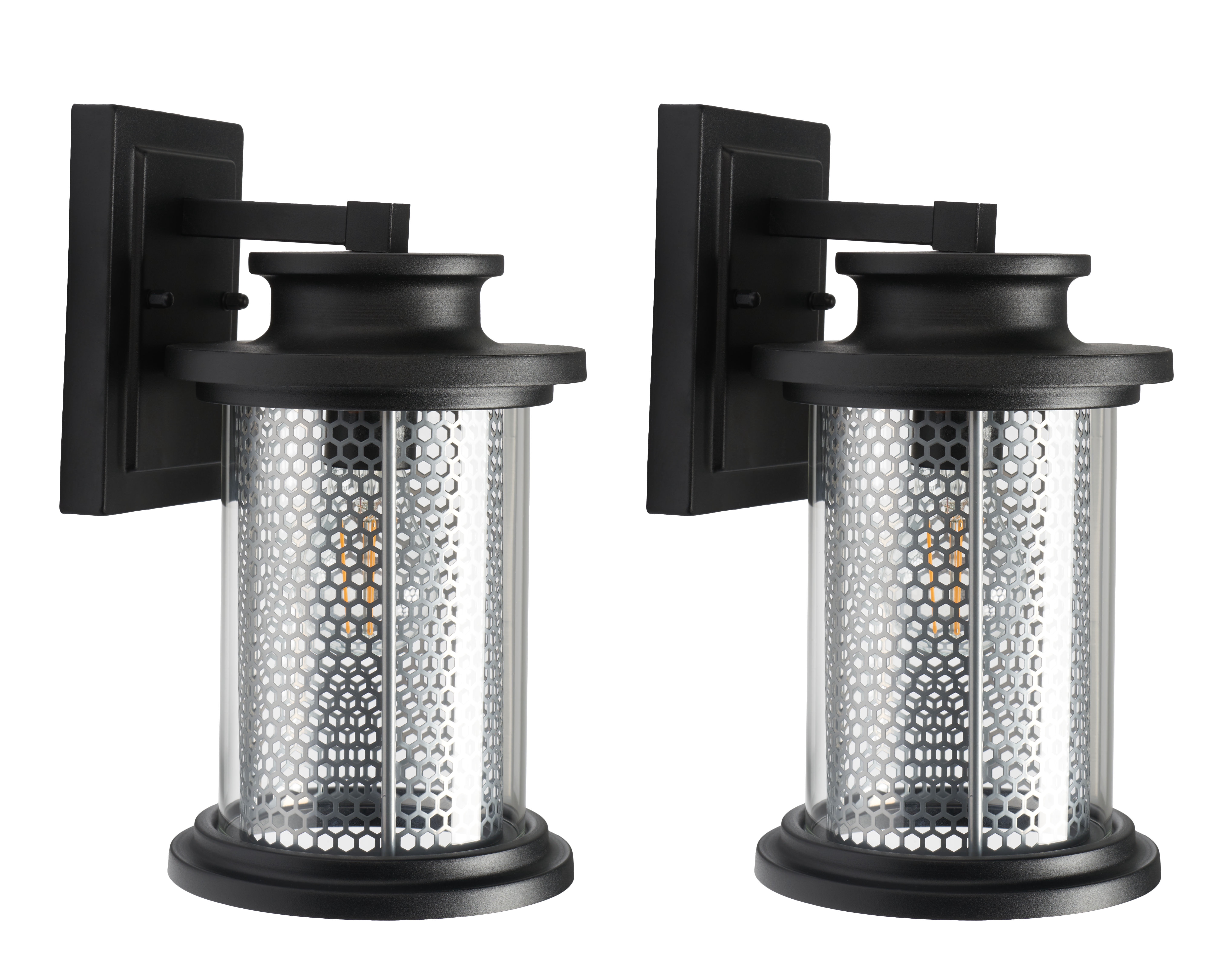 SAFAVIEH Queren 2-Light A19 Black Steel Wall Sconce with Clear Shade, Set of 2