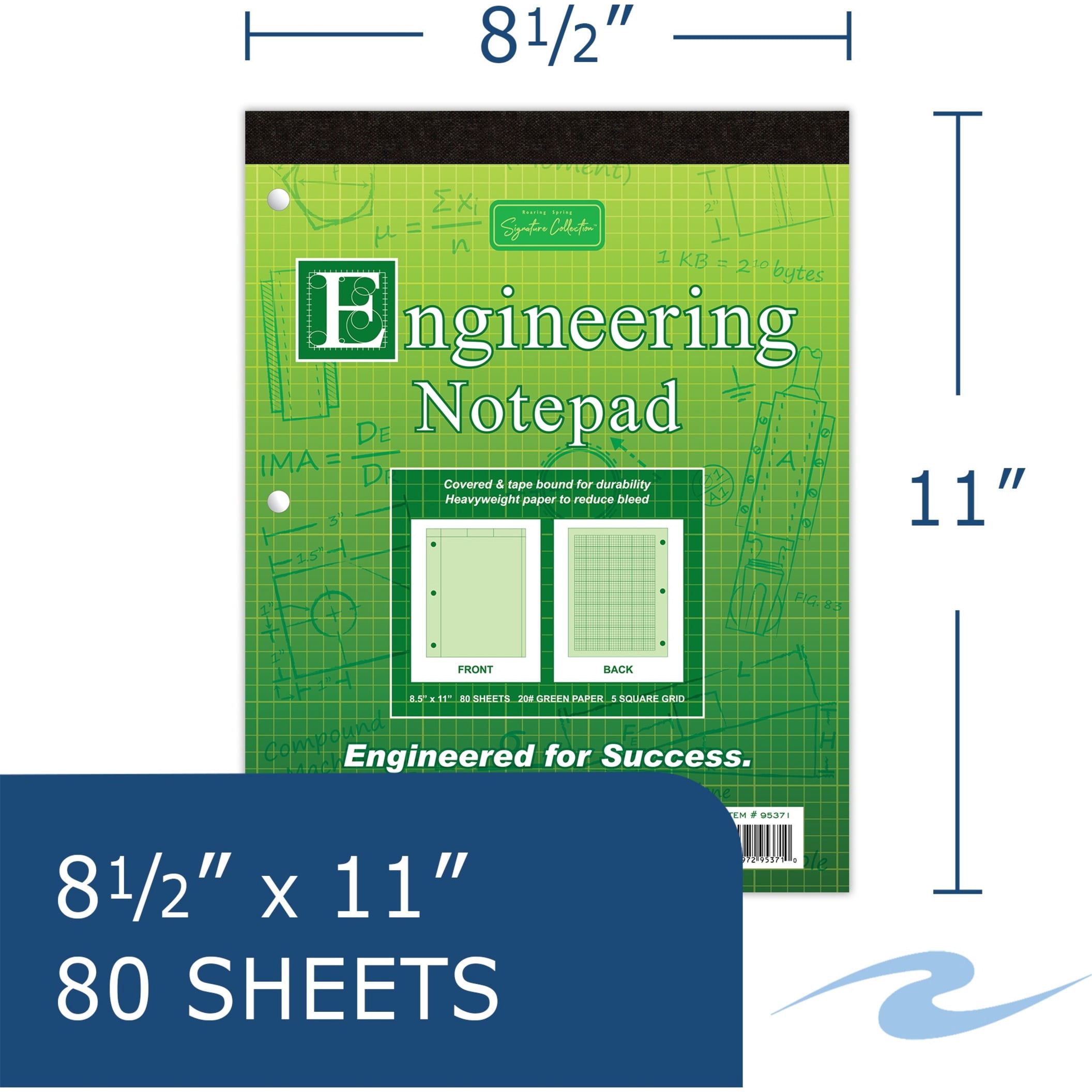 Roaring Spring Covered Engineering Pad 8.5"x11" Green