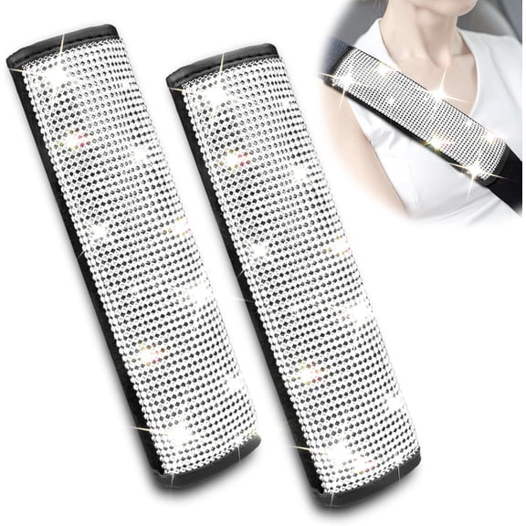 2 Pcs Bling Seat Belt Cover Pad, Sparkling Rhinestone Car Seat Belt Shoulder Pads, Comfortable Seat Belt Strap Cover for Women, Universal Cars Interior Accessories Fit for Most Car, Black