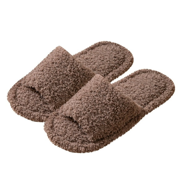 CHUMUD Warm Slippers for Women Fluffy House Shoes Open Toe Plush Bedroom Flats Lightweight Slides Fashion Non-Skid Fuzzy Soft Sole