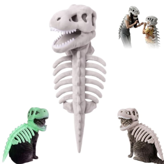 Cat Dinosaur Costume, Cat Saur Costume, Dinosaur Costume for Cats, Glow in the Dark Dinosaur Skeleton Pet Costume, Realistic 3D Halloween Skeleton Costume, Plush Dino Pet Outfit,45cm