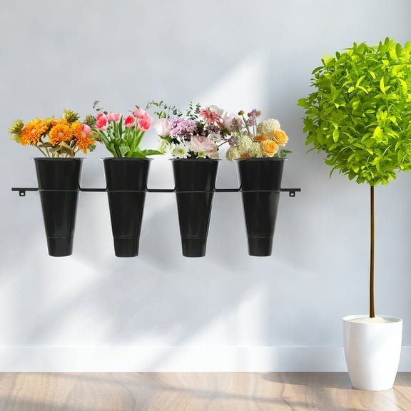 ToppiJoy Wall-mounted Flower Display Stand with 4 Buckets for Cut Flowers Decorative Flower Display Rack, Space Saving Florist Bouquet Shelf, 47.24*14.17in (Black)