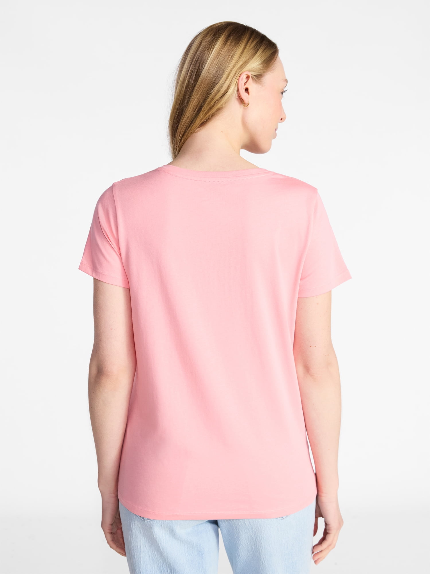 Time and Tru Women's Cotton V-Neck Tee with Short Sleeves, Sizes XS-4X