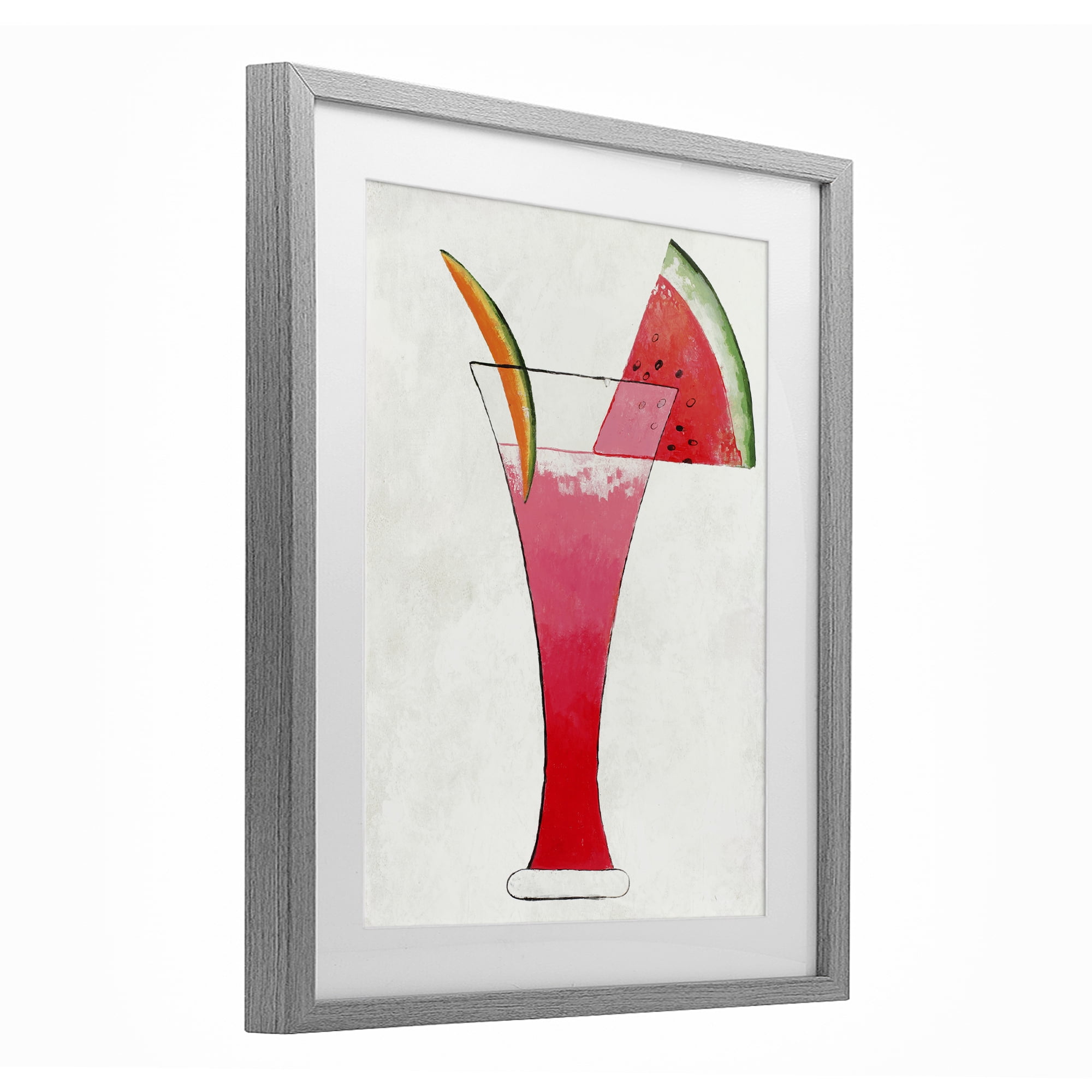 Stupell Industries Summer Cocktail Watermelon Slice Gray Framed Print Under Glass, design by Lorenzo Collective