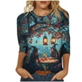 thumbnail image 2 of Kilaqueen Cute Funny Halloween Shirts for Women Plus Size 3/4 Length Sleeve Crew Neck Womens Tops Vintage Festival Witch Graphic Tunic Tops, 2 of 5