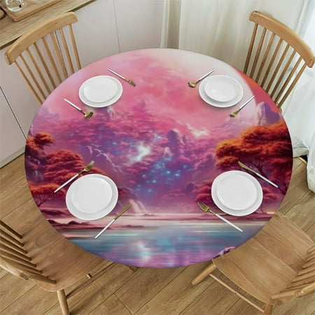 

Autua Fantasy Landscape Round Tablecloth Stain Resistant Perfect for Indoor/Outdoor Dining Kitchen Wedding. 100% Polyester Table Cover for Home Decor 46 -50
