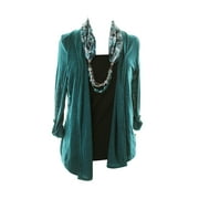 Jm Collection Petite Teal Layered-Look Scarf Top PM