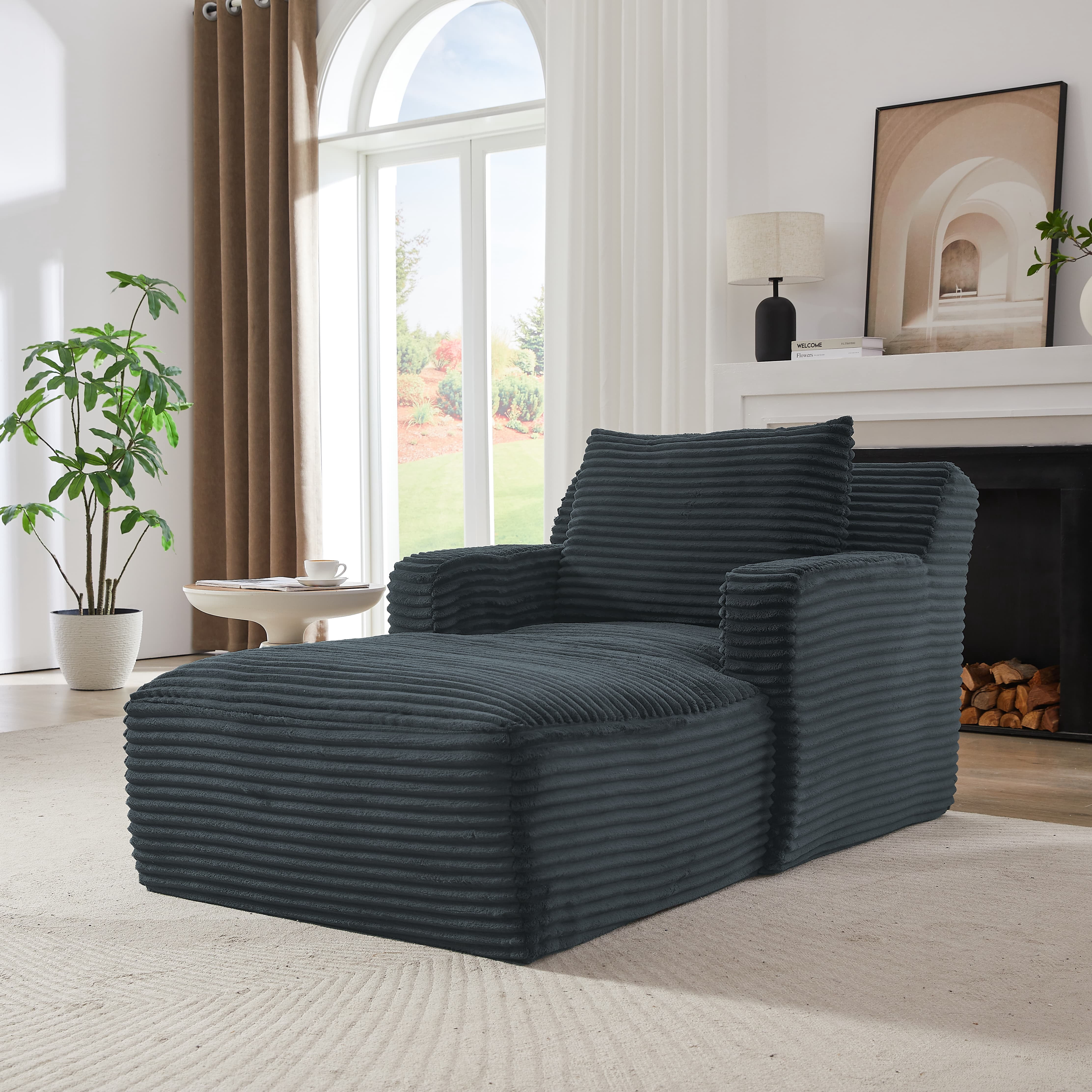 MAYEERTY Corduroy Single Chaise Lounge Sofa, Modern Comfy Sleeper Couch for Apartment, 65×39" Gray