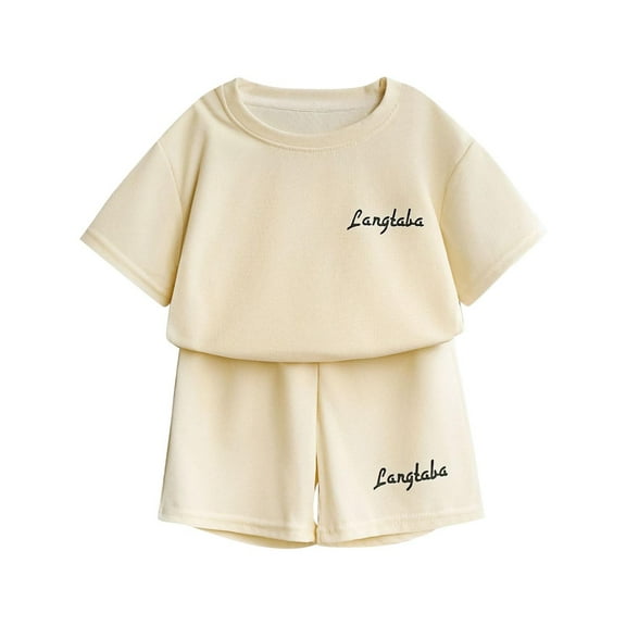 TAGOLD Summer Outfit Sets for Kids Clothes,Girls Outfit Sets,Children's Round Neck Short Sleeved Shirt Elastic Waistband Pants Casual Sports Suit