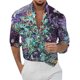 thumbnail image 1 of Camisas Para Hombre Manga Larga Negra Casual Hombres Solapa suelta Estampado geométrico Manga larga Puños Botón Puerto Estilo Floral Camisa Playa Hawaiianss Verano Top (Purple, 3XL), 1 of 3