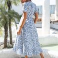 thumbnail image 3 of Vestido de manga corta con escote en V y estampado floral, con cinturón azul y dobladillo con volantes para fiestas en la playa, talla M, 3 of 5