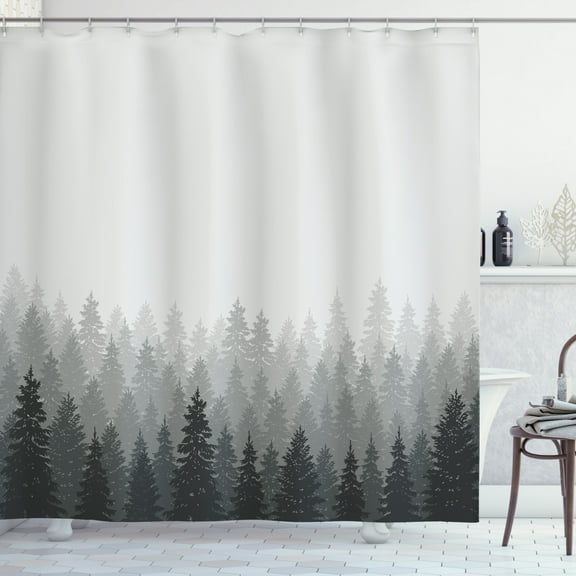 Ambesonne Forest Shower Curtain, Wilderness Theme Foliage, 69"Wx84"L, Pale Grey Dark Grey