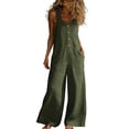 thumbnail image 2 of Idoravan Women's Linen Sleeveless Jumpsuit Casual Button Down Wide Leg Romper with Pockets Loose Summer Overalls for Beach Vacation spring jumpsuits for women, 2 of 9
