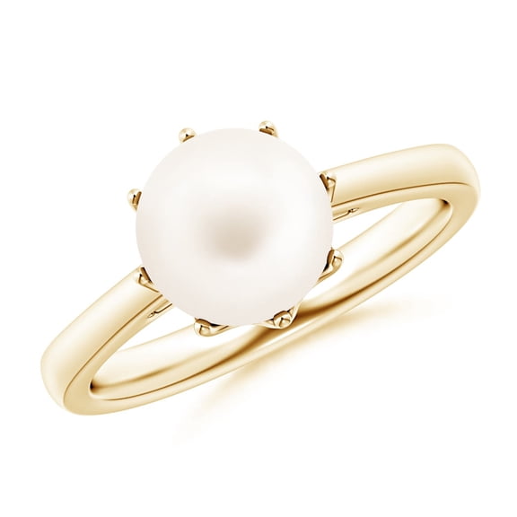ANGARA Freshwater Cultured Pearl Solitaire Crown Ring in 14K Yellow Gold for Women | June Birthstone, Birthday, Anniversary, Jewelry Gift for Women | Pearl Ring