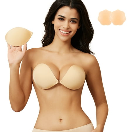 Niidor Adhesive Bra Backless Strapless Sticky Bra Invisible Push up Lifting boobs Bras for Backless Dress with Nipple Covers