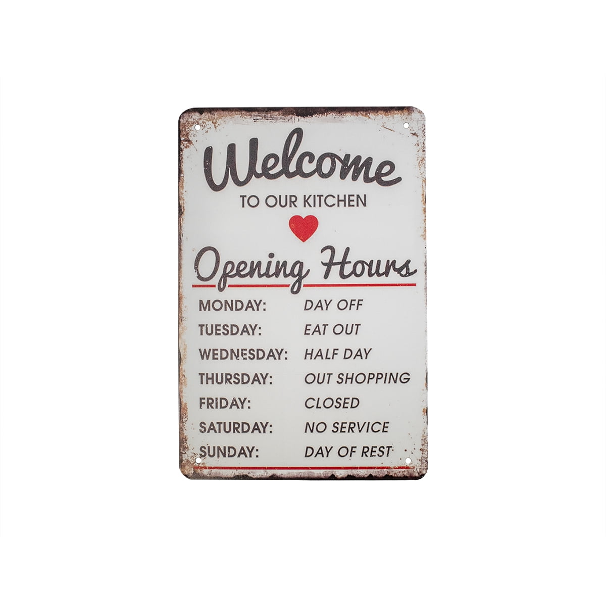 Rustic Funny to Our Kitchen Opening Hours Metal 8x12 Wall Sign