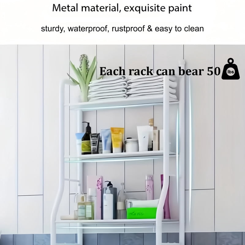 61.02"H Over-Toilet Storage Metal Rack with Shelf & Hooks, Bathroom Storage Shelf Unit Organizer with Paper Holder