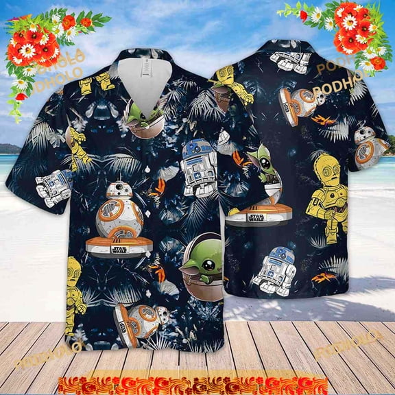 Star War Character Dark Flower Hawaiian Shirt, Anime Hawaiian Shirt