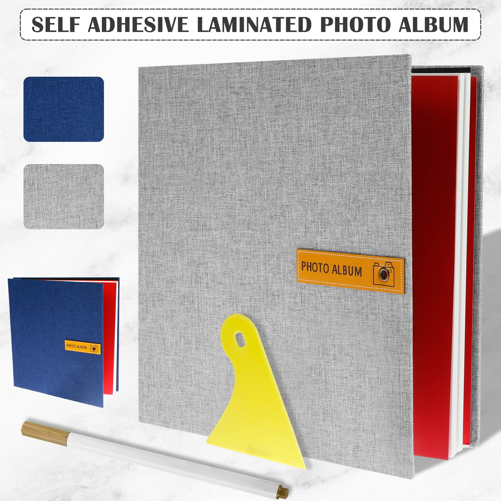 Mlfire 60 Pages Self Adhesive Photo Album DIY Scrapbook Photo Albums Hold 3x5 4x6 5x7 6x8 8x10 Photos with A Metallic Pen, Size: 11, Gray