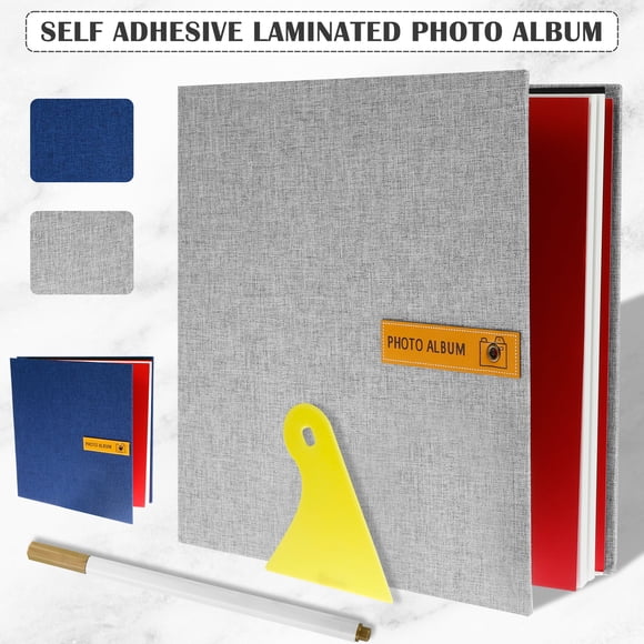 Duety Álbum Photo Grande de 60 Páginas Álbum Photo Autoadhesivo con Bolígrafos, Álbum de Recortes para Manualidades, Caja de Almacenamiento de Álbum Photo de Tapa Dura de Lino para Boda de Bebé