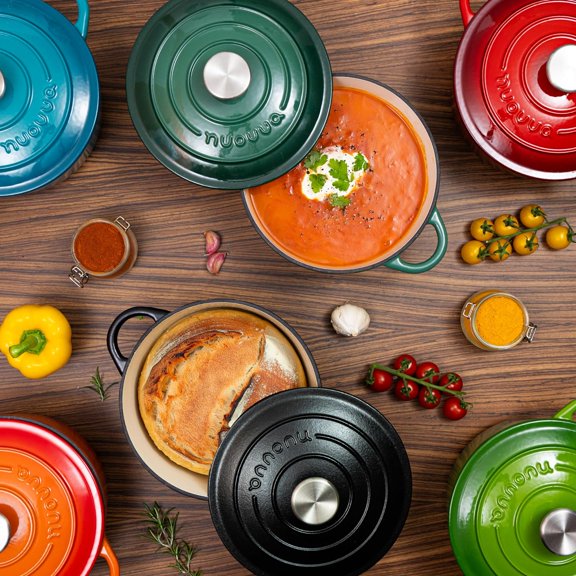 Enamelled Cast Iron Dutch Oven with Lid - Non-Stick, Oven Safe up to 500° F, Teal 3.7-Quart