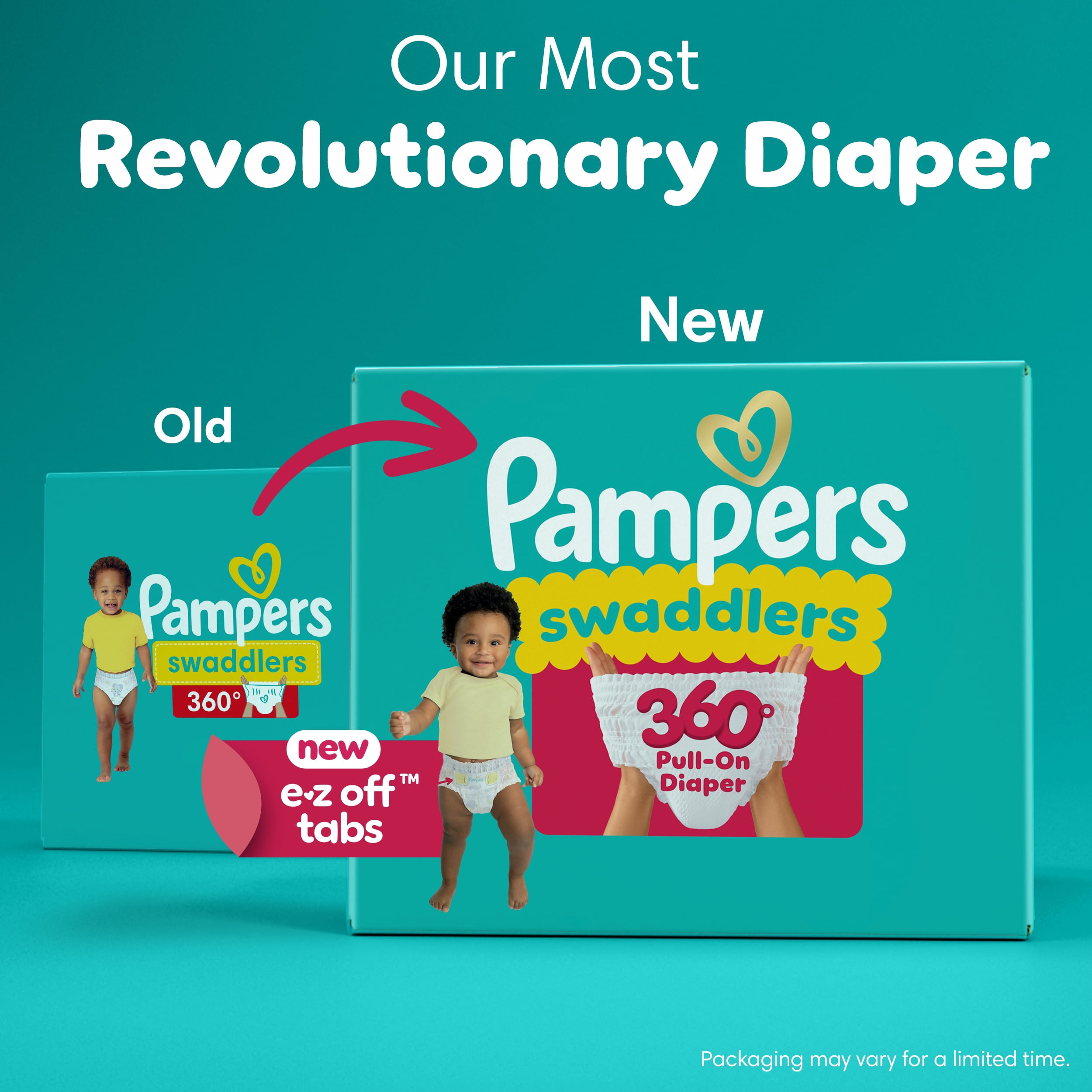 Pampers Diapers - Swaddlers 360° - Size 7, up to 100% Leakproof Comfy Dry Fit, EZ Off Tabs Designed for Easy Changes, Pull On Diaper