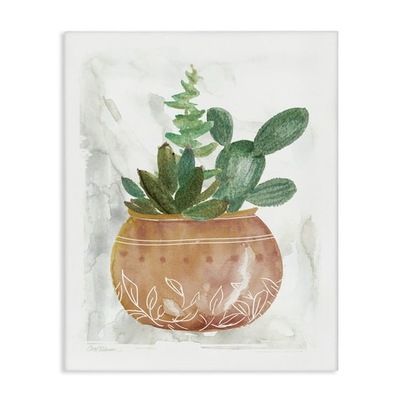 Stupell Industries Succulent Planter Vase Plants & Flowers Painting Wrapped Canvas Art Print Wall Art, 16 x 20