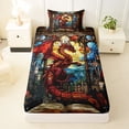 thumbnail image 3 of Feelyou Fairy Dragon Twin Sheet Sets for Kids Boys Girls, Castle Animal Bedding, Red Gold, 3 Pieces, 3 of 5