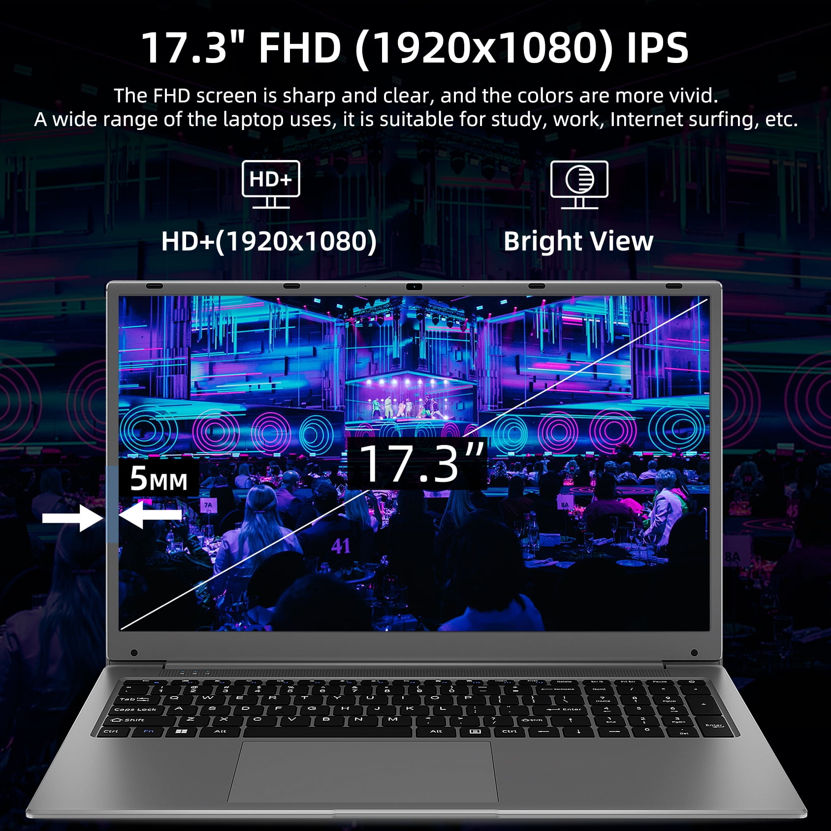 SGIN 17in 8gb DDR4 512gb ROM Windows 11 Laptop IPS 1920 x 1080 FHD 4-Core Intel Celeron, Mini HDMI