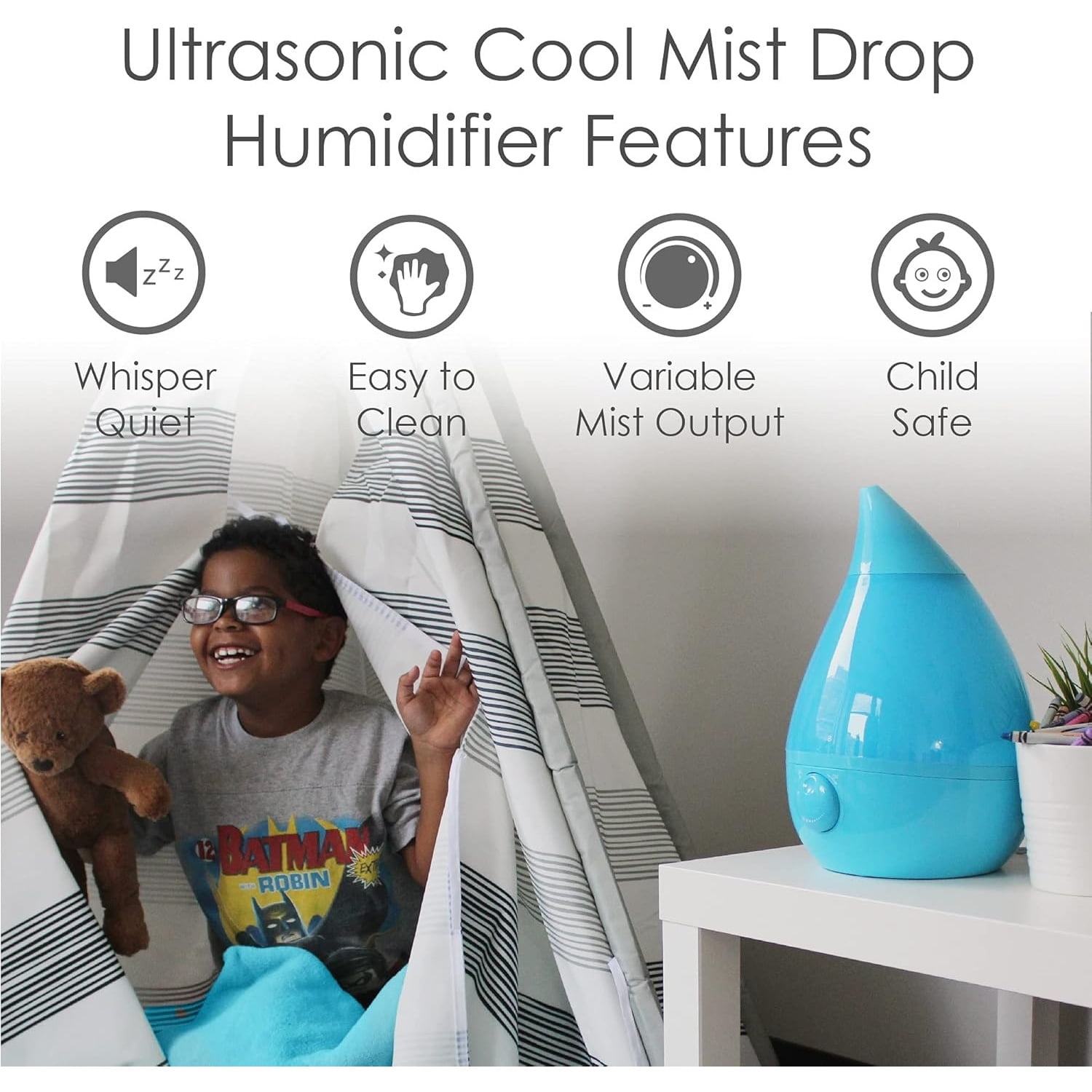 Ultrasonic Cool Mist Humidifier for Bedroom, Baby Nursery, Kids Room, Plants, or Office, Large 1 Gallon Tank, Filter Optional, Aqua