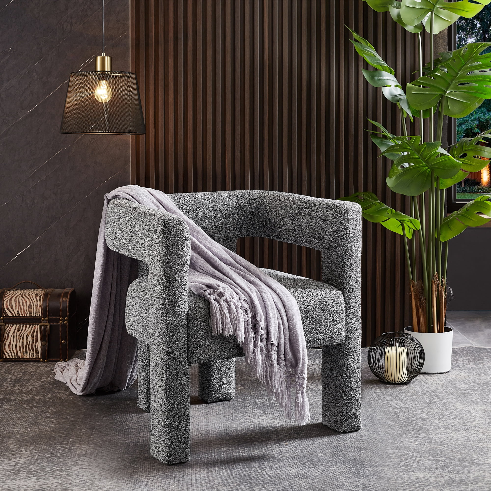 Mid Century Modern Dining Chairs with Arms, Upholstered Accent Chair for Living Room, Gray Dining Chair