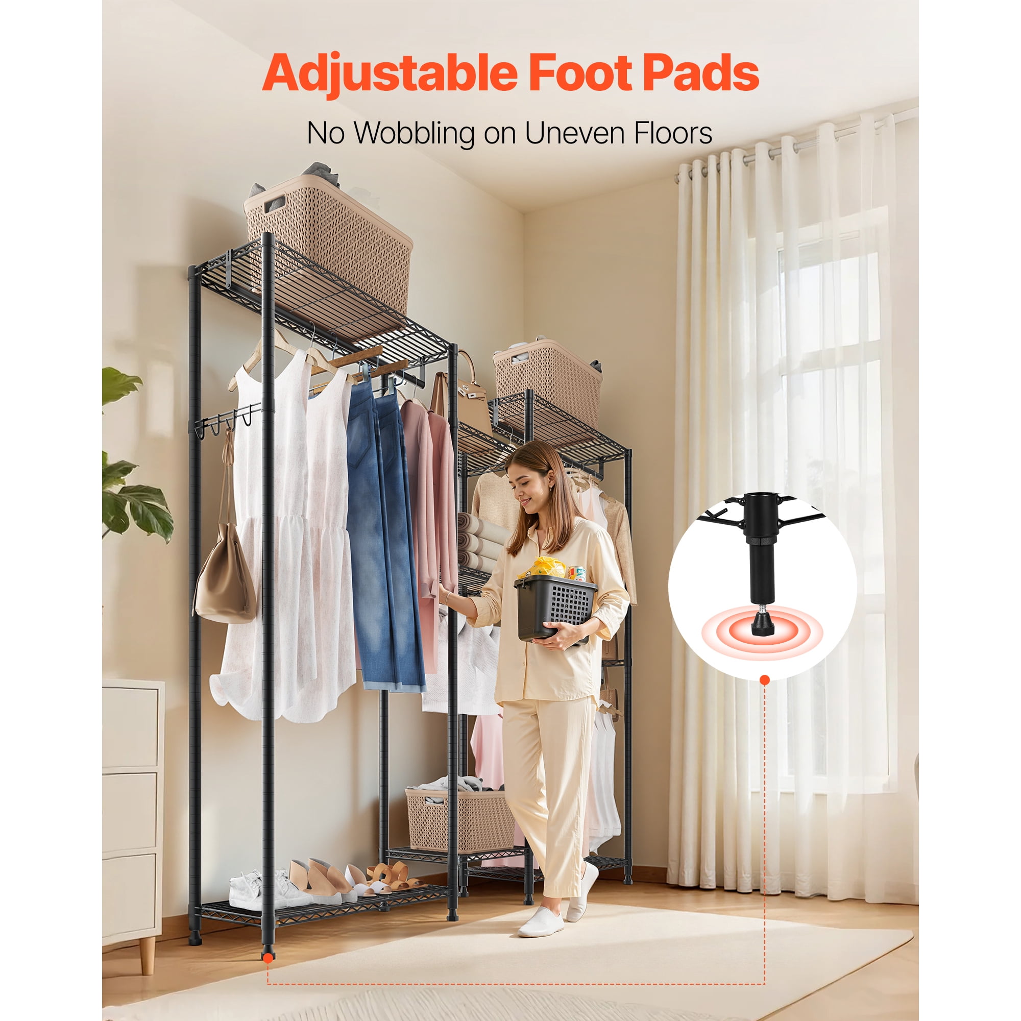 KFFKFF Heavy-Duty Garment Rack with Adjustable Tiers, Steel Frame Closet Organizer, 850 lbs Capacity, Includes 4 Hanging Rods for Bedroom, Hallway, or Clothing Store
