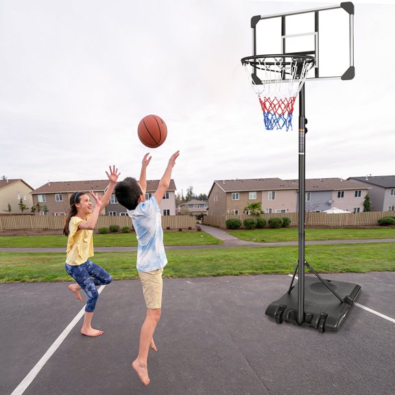 Basketball Hoop Outdoor, SHINPT 5.6FT-7FT Height Adjustable Kids Basketball Goal with PC Backboard, Portable Basketball Hoop Stand System with Wheels for Youth Adult Yard Indoor Outdoor