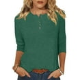 thumbnail image 2 of Viikei Plus Size Womens Hoodies on clearance,Women's Round Neck Button Quarter Sleeve 3/4 Sleeve T-shirt Loose Top Green M, 2 of 5