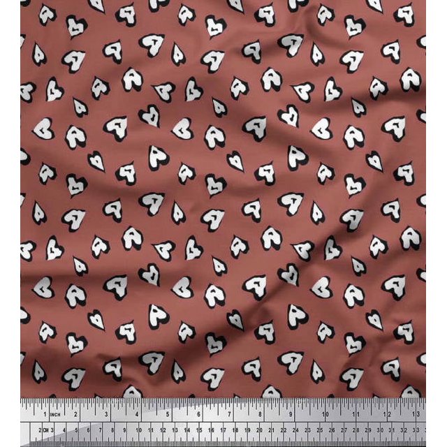 Soimoi Polyester Crepe Fabric White Heart Printed Fabric 1 Yard 42 Inch Wide