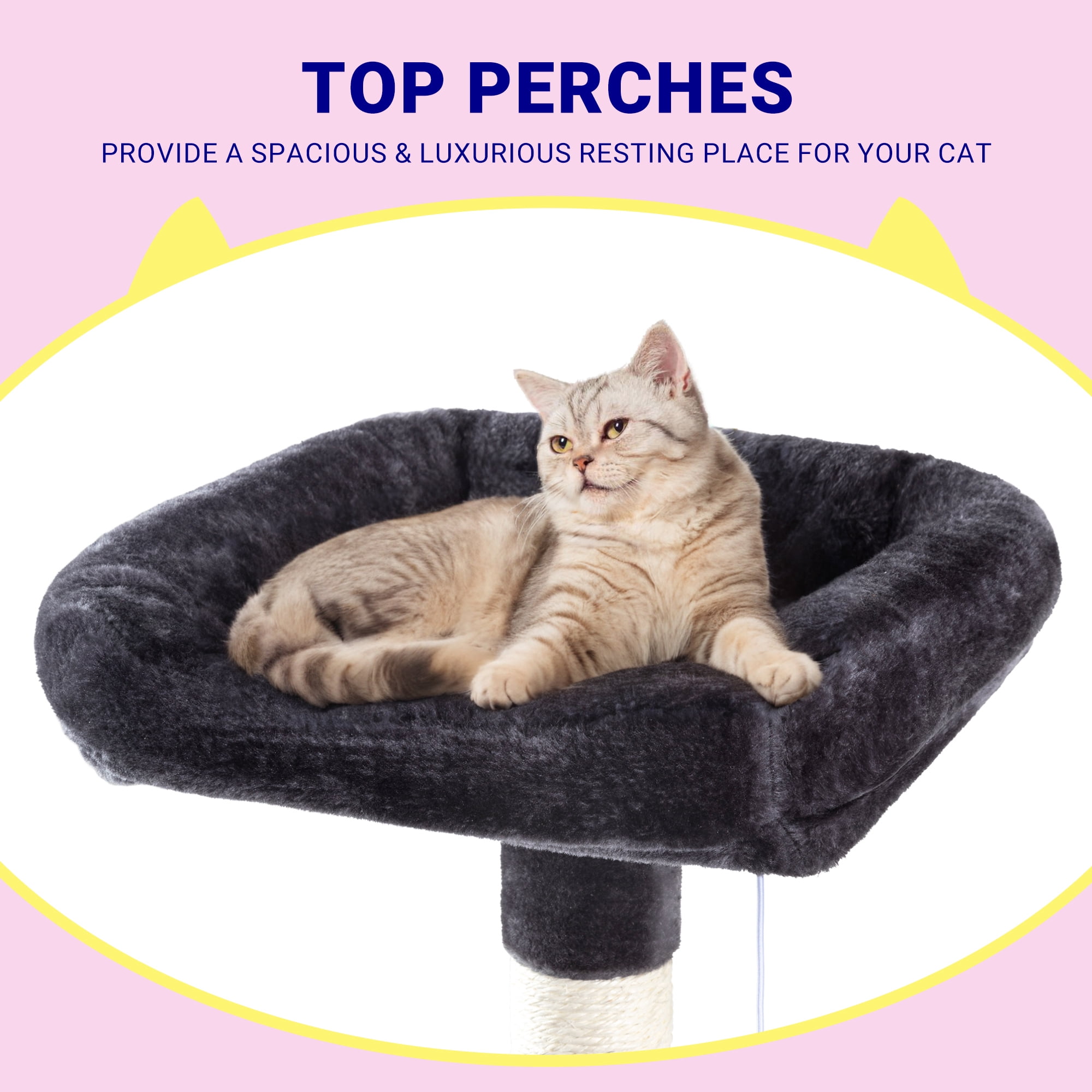 Allewie 73in Fan-Shaped Space-Saving Corner Cat Tower, Multi-Level Tall Cat Tree for Indoor Kitties, Cozy Baskets, Condos, House, Perches, Sisal Scratching Posts, Dark Grey
