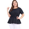 thumbnail image 3 of Mujer TalExtMangas Cortas Frente Nudo retorcido Peplo Top Azul Marino XXL, 3 of 6