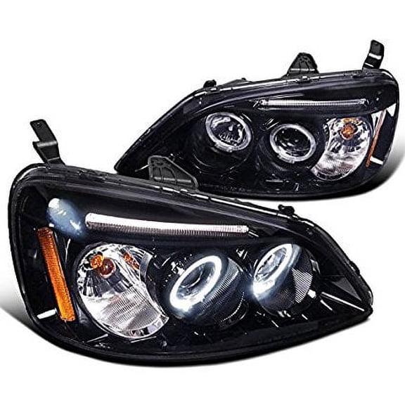 Spec-D Tuning 2LHP-CV01G-TM Honda Civic Dual Halo Led Glossy Black Projector Headlights