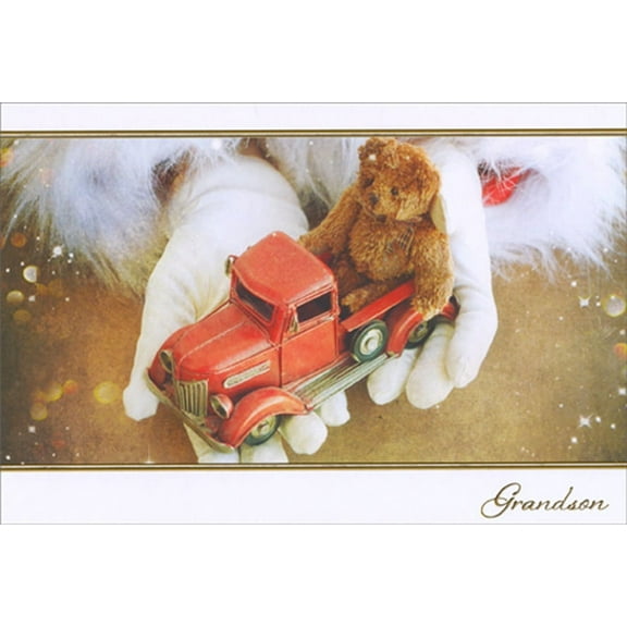 Pictura Santa Holding Vintage Toy Truck Grandson Christmas Card