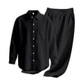 thumbnail image 4 of Men's 2 Pieces Linen Set Long Sleeve Shirts Casual Beach Pants With Pockets Summer Yoga Outfits Loose Shirts and Pants Vacation Sets for Men (XXXL, Black), 4 of 4