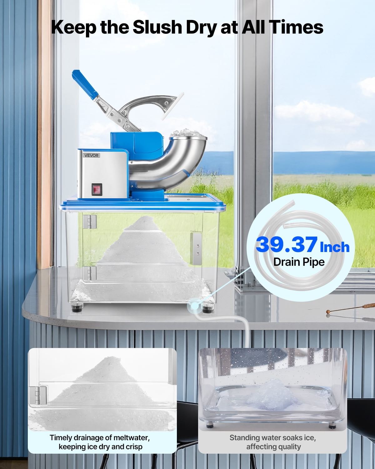 VEVOR Commercial Ice Crusher 661LBS/H, 350W Electric Snow Cone Machine with 4 Blades, 2000RPM Stainless Steel Shaved Ice Machine with 11 Gal Crushed-Ice Box