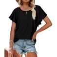 thumbnail image 3 of Qarigey Camiseta de mujer con volantes de Color sólido cuello lindo pulóver blusa trabajo nocturno viaje básico verano moda Top ropa Prendas para la parte del cuerpo Negro XL Qarigey AP011064-04, 3 of 6