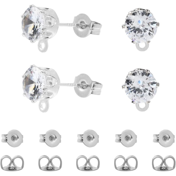 1 Box 30Pcs Cubic Zirconia Earring Findings with 925 Sterling Silver Pins Rhinestone Diamond Earring Stud with Loop for Jewelry Making DIY
