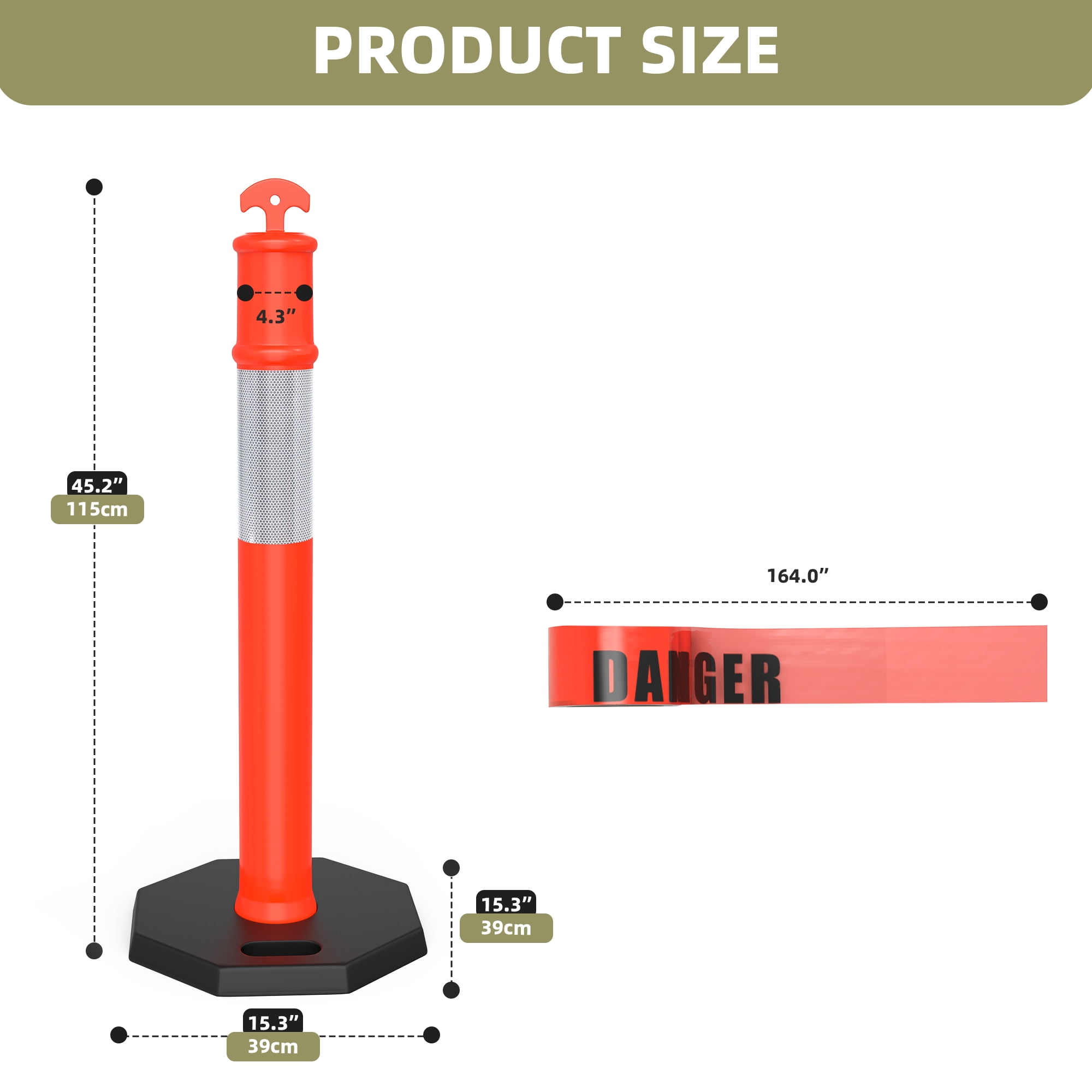 Uforic Delineator Post Set with Base, 3-Piece Durable Traffic Safety Posts for Parking Lots & Construction Zones