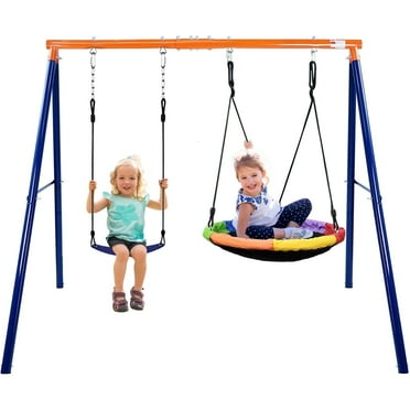 Yuanwe Swing Set for Backyard, Metal Playset with Saucer and Belt Swing