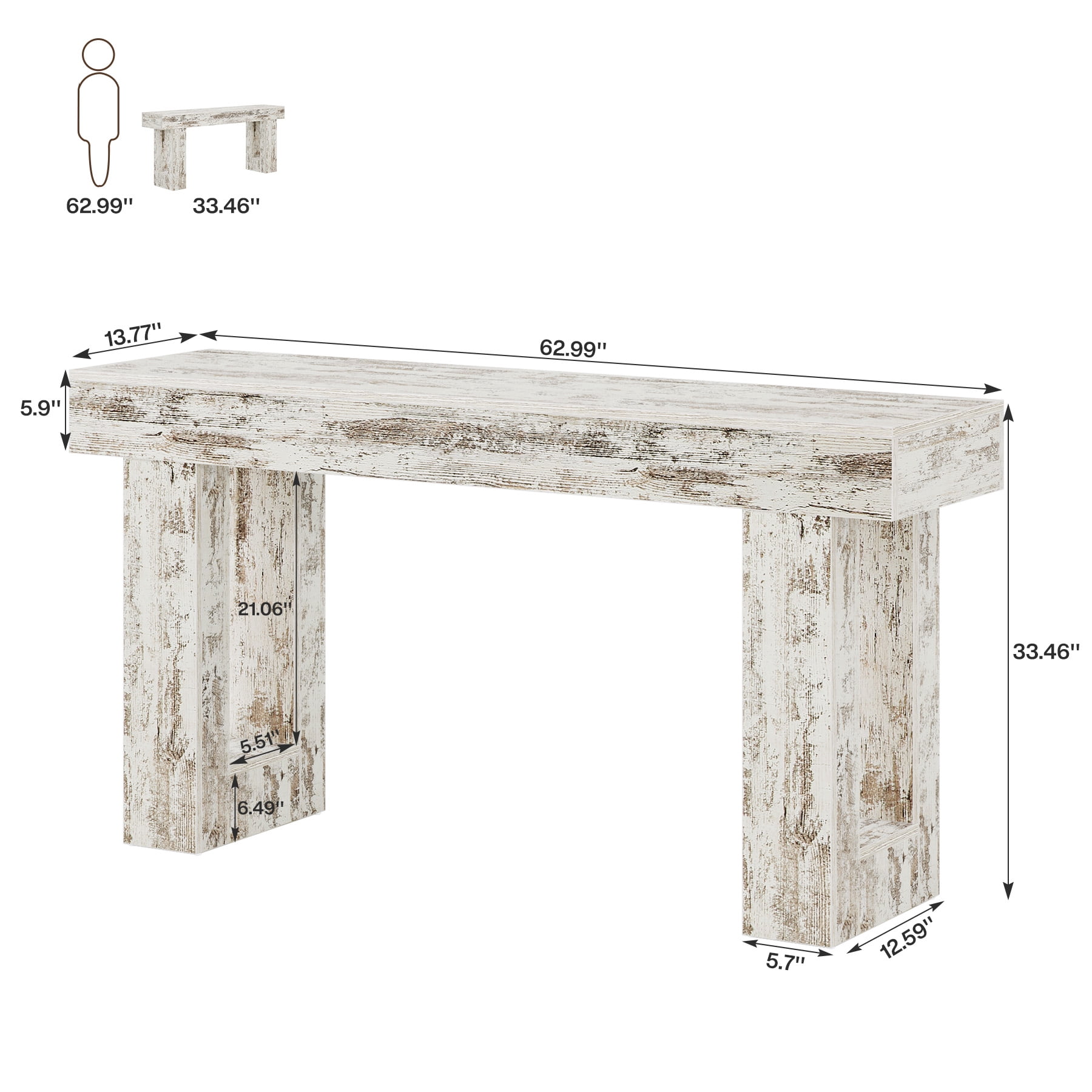 Tribesigns 63-Inch Long Console Table, Farmhouse Wooden Sofa Table Behind The Couch, Entryway Table for Entrance, Hallway, Living Room, Distressed White