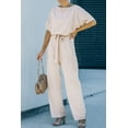 thumbnail image 5 of Womens Loose Short Sleeve Belted Wide Leg Pant Romper Jumpsuit Business Casual One Piece Outfits, 5 of 14