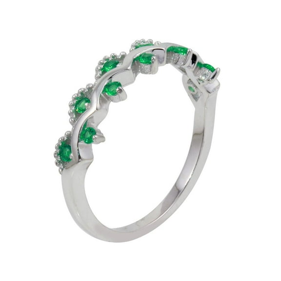 Synthetic Emerald Cubic Zirconia Curvy B& Ring Sterling Silver Size 7
